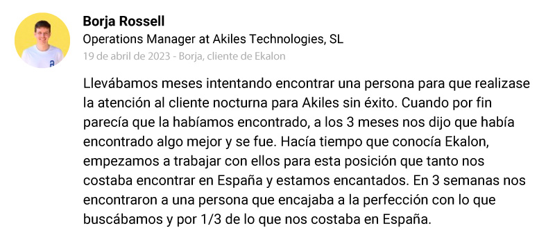 Testimonio Borja Rossell Operation Manager at Akiles Technologies SL